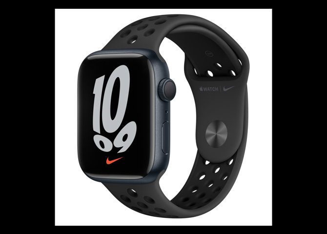 خرید اینترنتی ساعت هوشمند اپل مدل Apple Watch Series 7 نایکی بدنه آلومینیوم خاکستری با بند مشکی