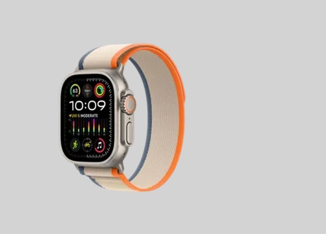خرید آنلاین ساعت هوشمند اپل مدل Apple Watch Ultra 2 رنگ تیتانیوم با بند تریل لوپ نارنجی – بژ – سایز ۴۹ میلی‌متر
