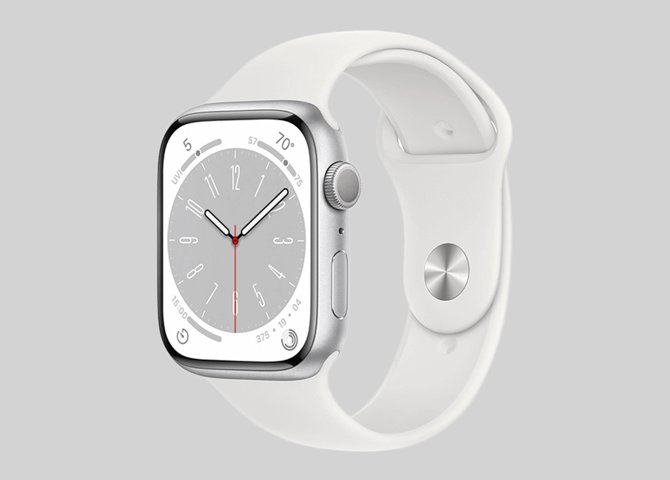 خرید آنلاین ساعت هوشمند اپل مدل Apple Watch Series 8 رنگ نقره‌ای با بند سفید – سایز 45 میلی‌متر