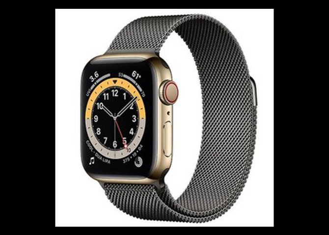 خرید آنلاین ساعت هوشمند اپل مدل Apple Watch Series 6 سایز ۴۴ میلیمتر با بدنه استیل خاکستری و بند استیل میلانس لوپ مشکی
