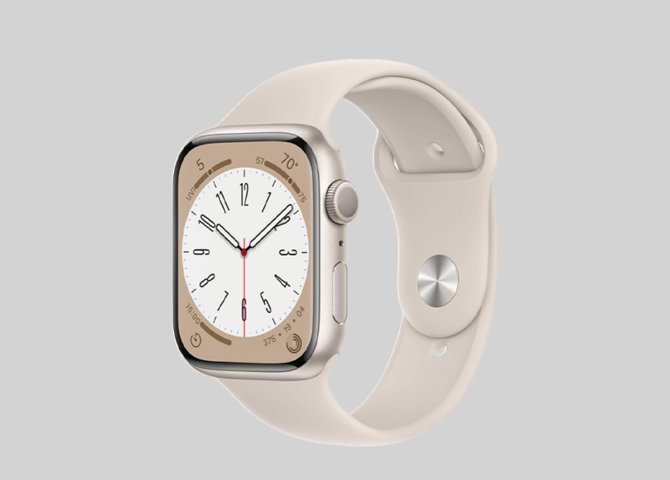 خرید آنلاین اپل واچ سری 8 (Apple Watch S8) آلومینیوم استارلایت با بند اسپرت سیلیکون استارلایت