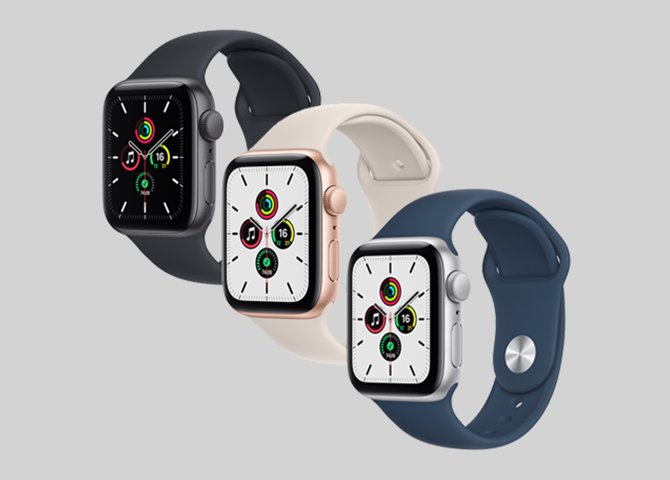 خرید آنلاین ساعت هوشمند اپل مدل Apple Watch SE 2021 نسل جدید سایز ۴۴ میلیمتر با بدنه آلومینیومی نقره ای و بند سیلیکونی آبی